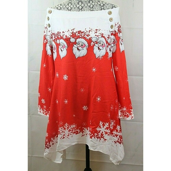 Christmas Womens Top Nextmia NWT Red Santa Snow Off Shoulder Holiday Size US 14 - Picture 2 of 7